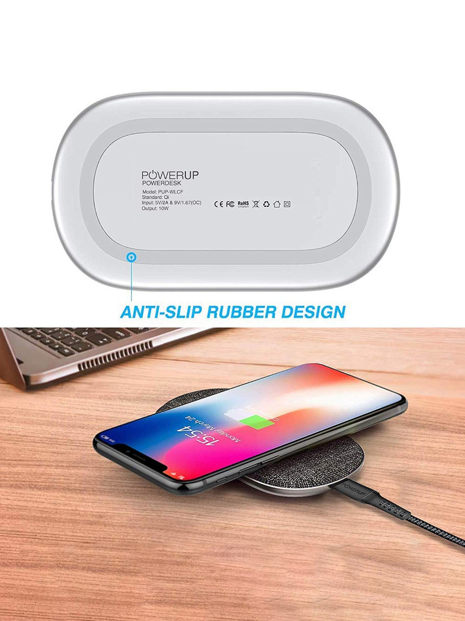 Powerup Stay Charged Wireless Charger Pad (Grey)