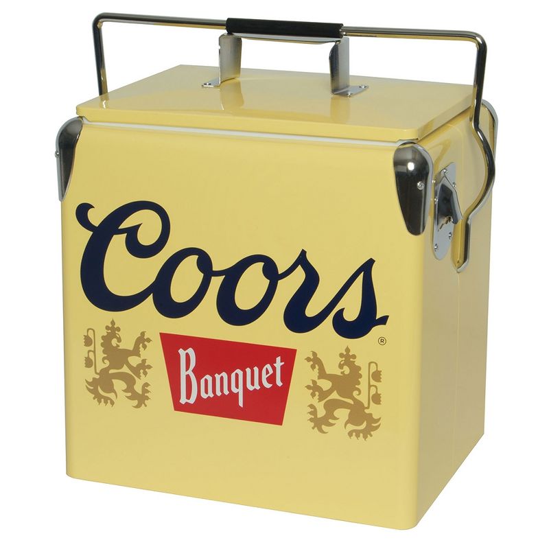 Koolatron CBVIC-13 Official Coors Banquet Design 14 Quart 13 Liter Beer Cooler Metal Exterior with Built-In Bottle Opener