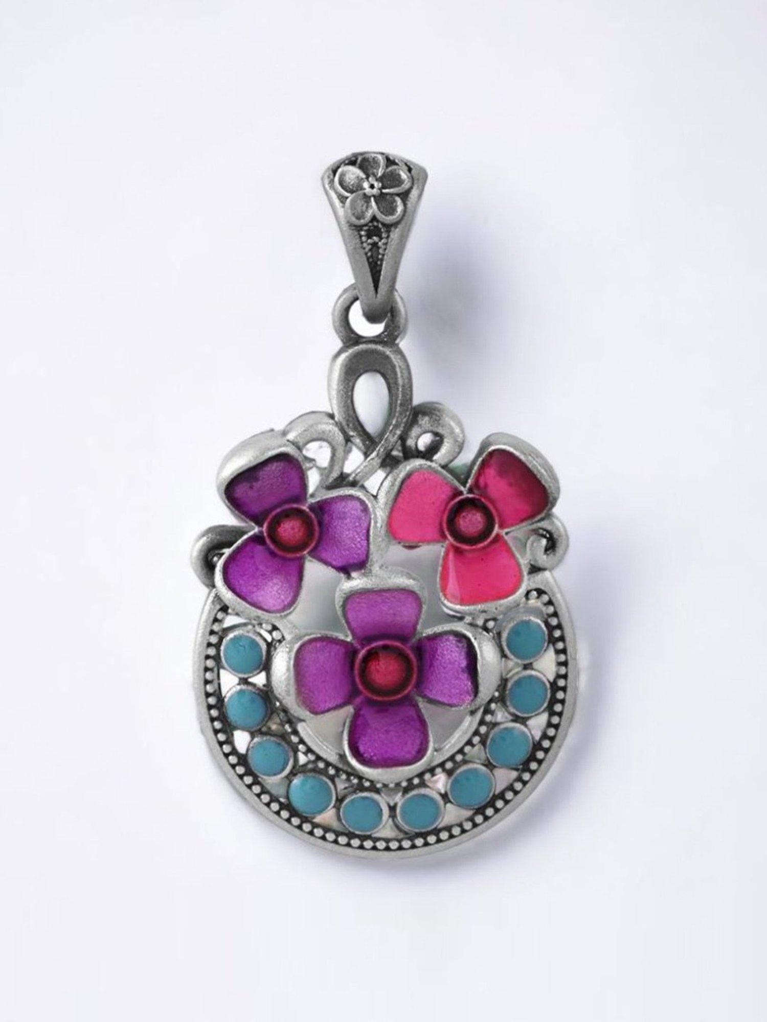 Rihi by P.C. Chandra Jewellers 92.5 Sterling Silver Oxidized Tulip Pendant for Women & Girls