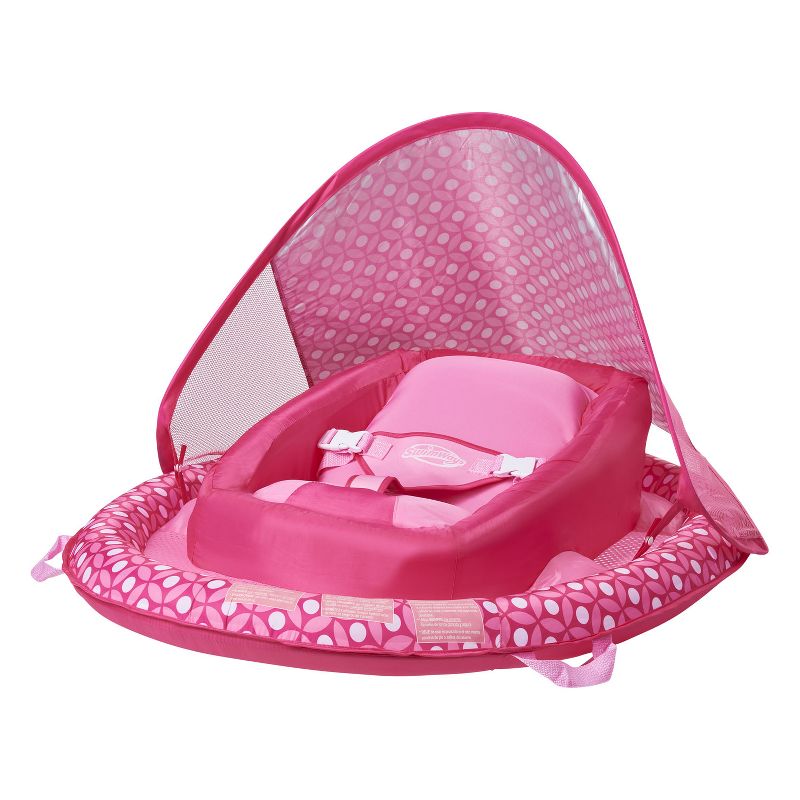 SwimWays Infant Baby Inflatable Swimming Pool Spring Float with Shade Canopy and 3 Point Harness for Ages 3 to 9 Months, Pink Flower (2 Pack)