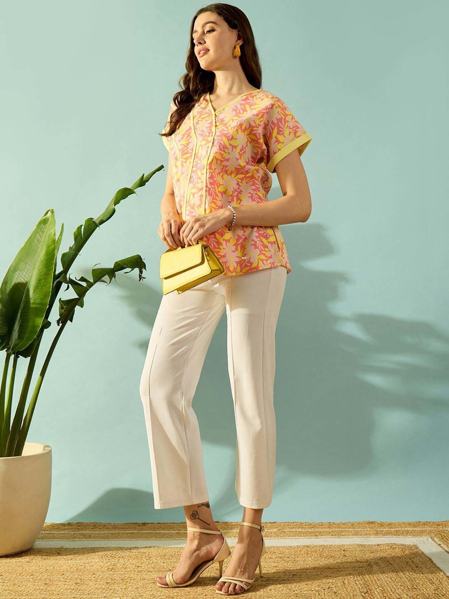 The Kaftan Company Pink Cotton Printed Top