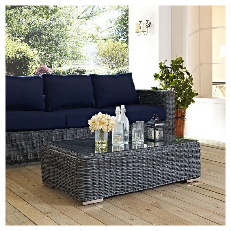 Summon Rectangle Outdoor Patio Glass Top Coffee Table - Gray - Modway