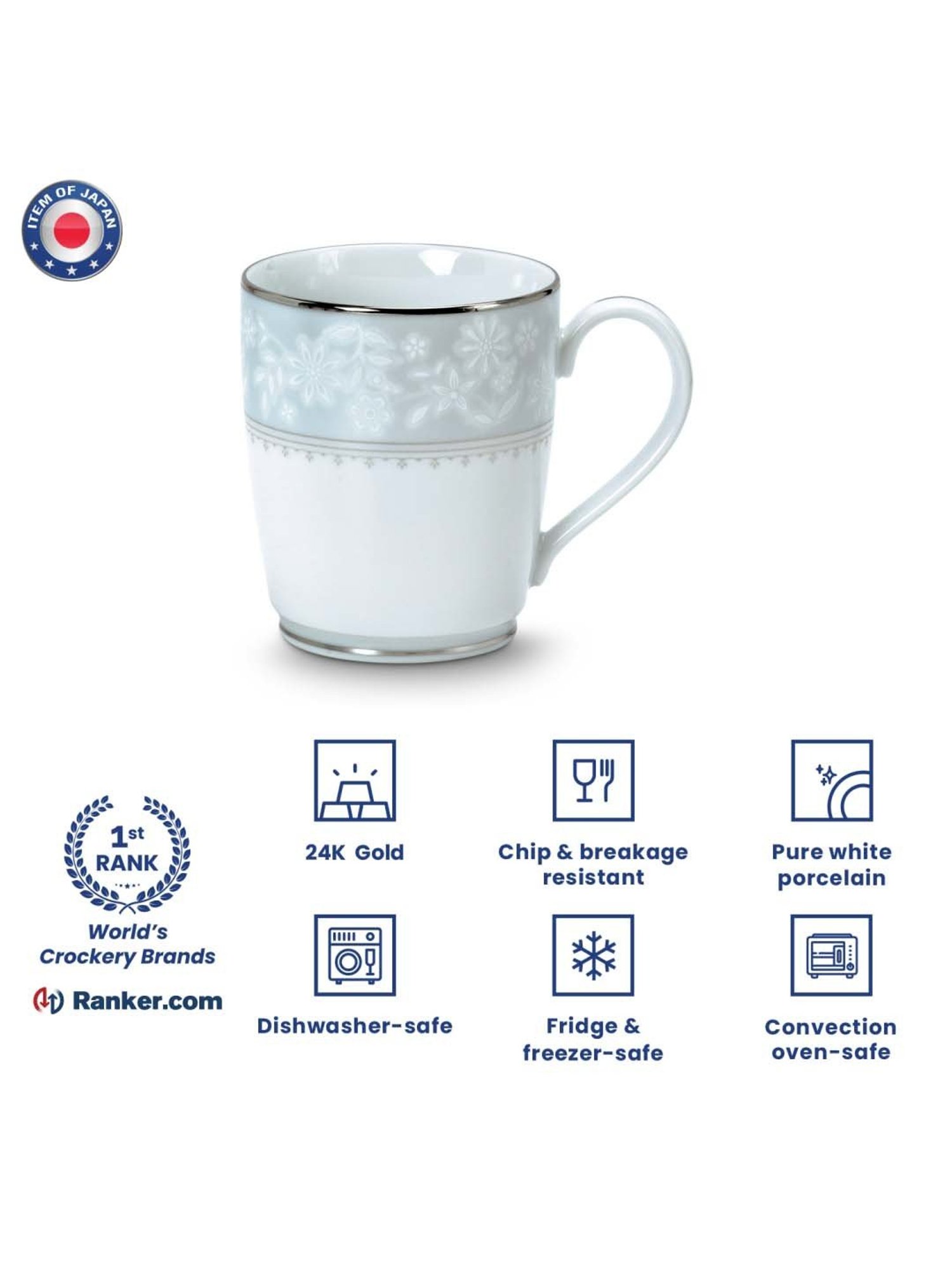 Noritake Winter Sonata White & Grey Poreclain Coffee Mug (0.295 L) - Set of 6