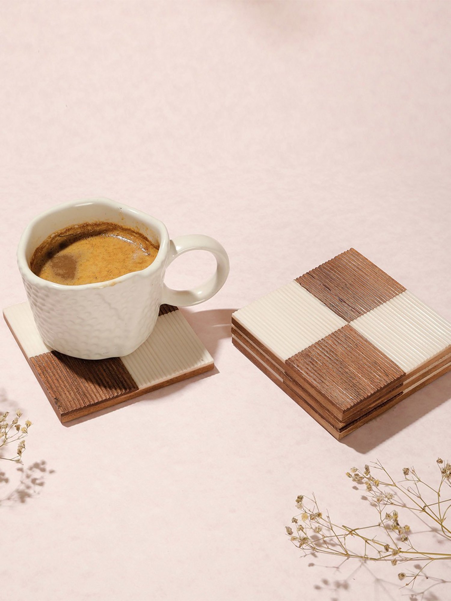 Karo Tapi Printed Multicolor Wood Coasters - Set of 6