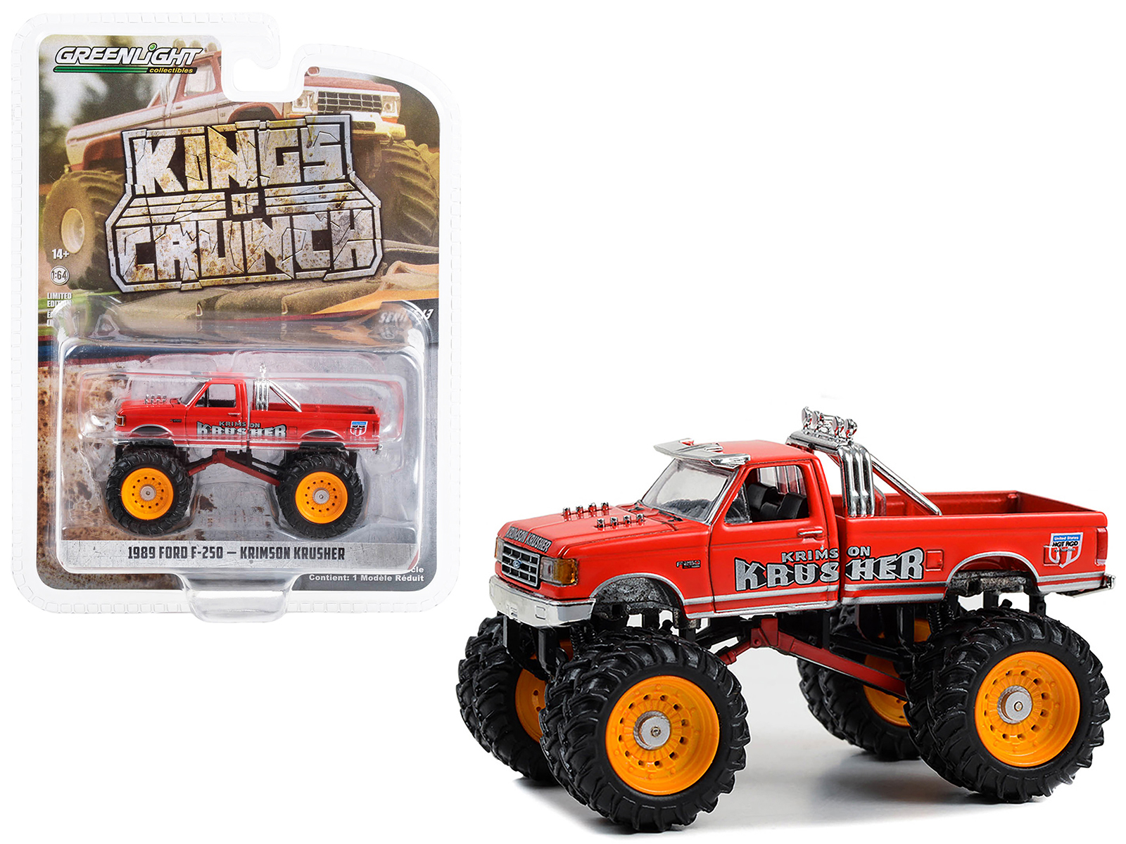 1992 Ford F-250 Monster Truck Yellow "Liquidator" "Kings of Crunch" Series 12 1/64 Diecast Model Car by Greenlight