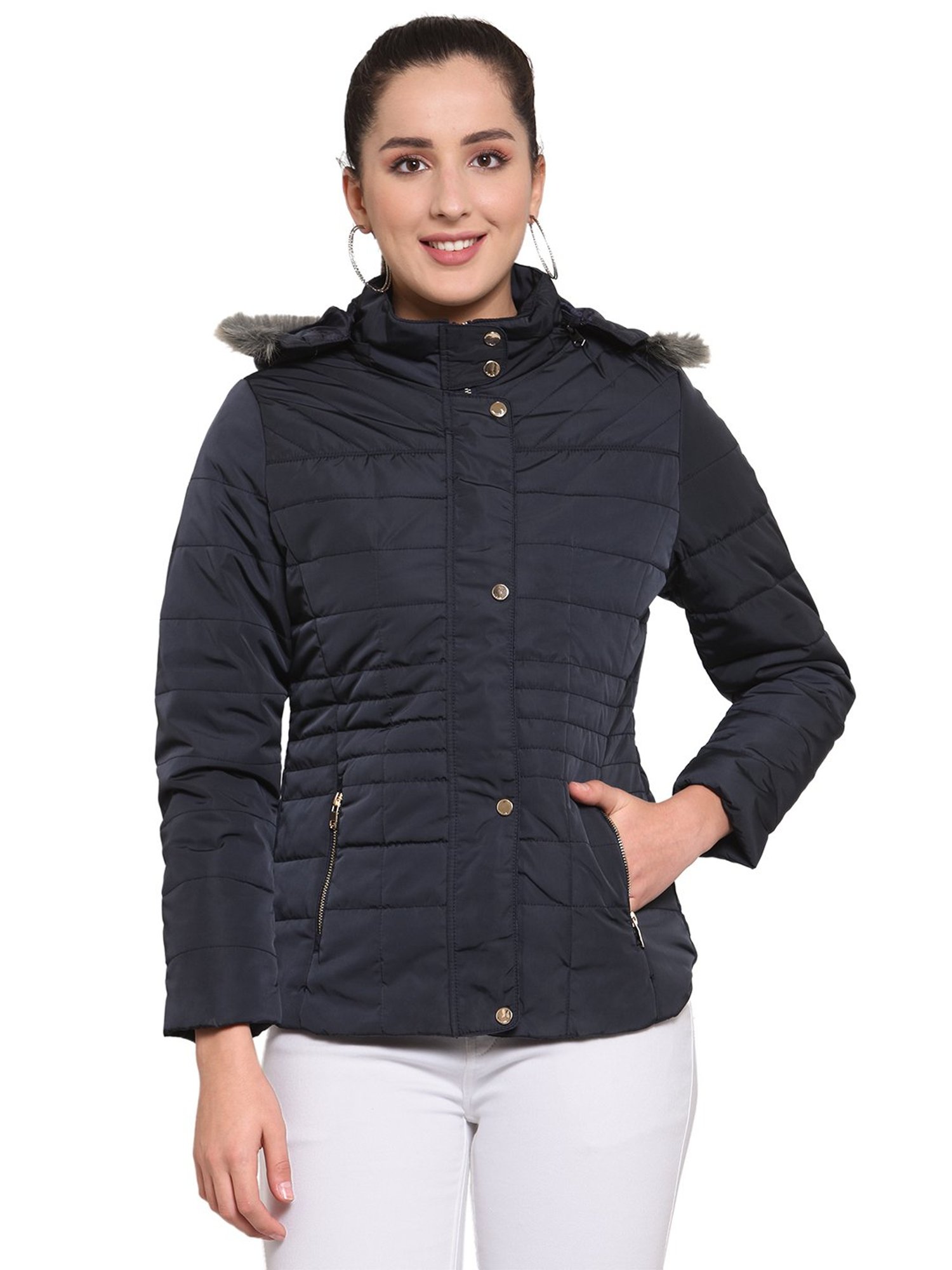 Juelle Navy Full Sleeves Hooded Jacket