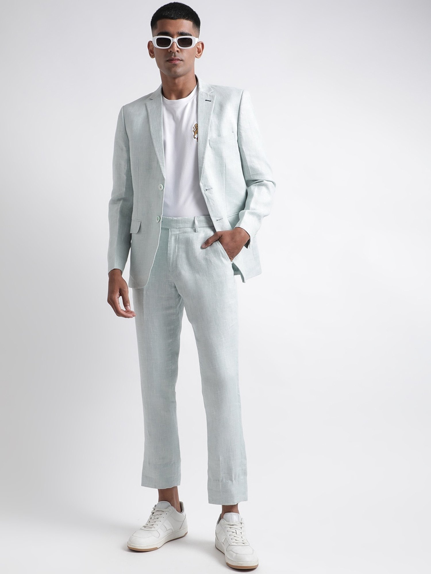 Iconic Men Self Design Regular Fit Linen Blazers