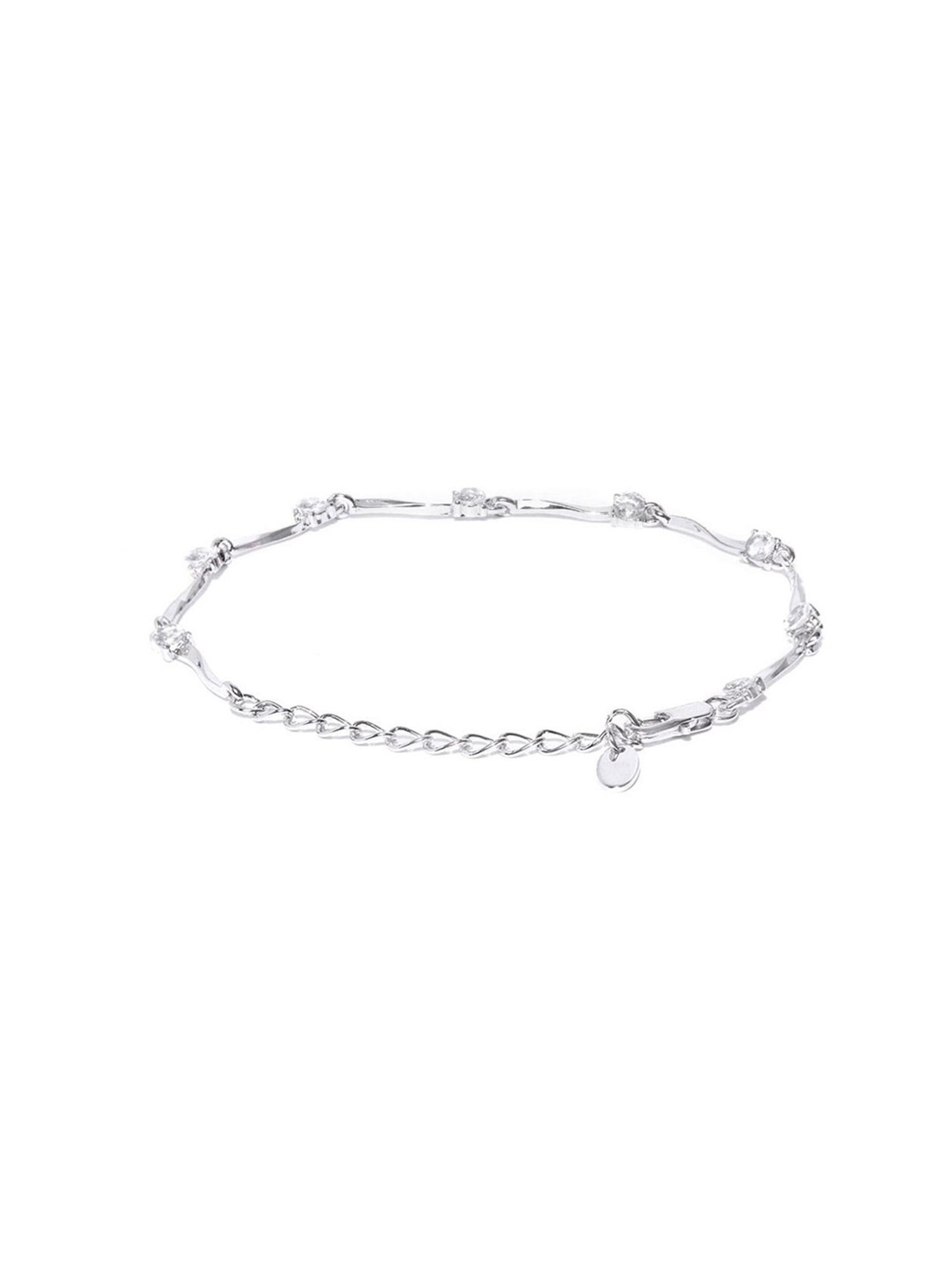 YouBella Women Silver-Plated Stone-Studded Link Flexible fit Bracelet