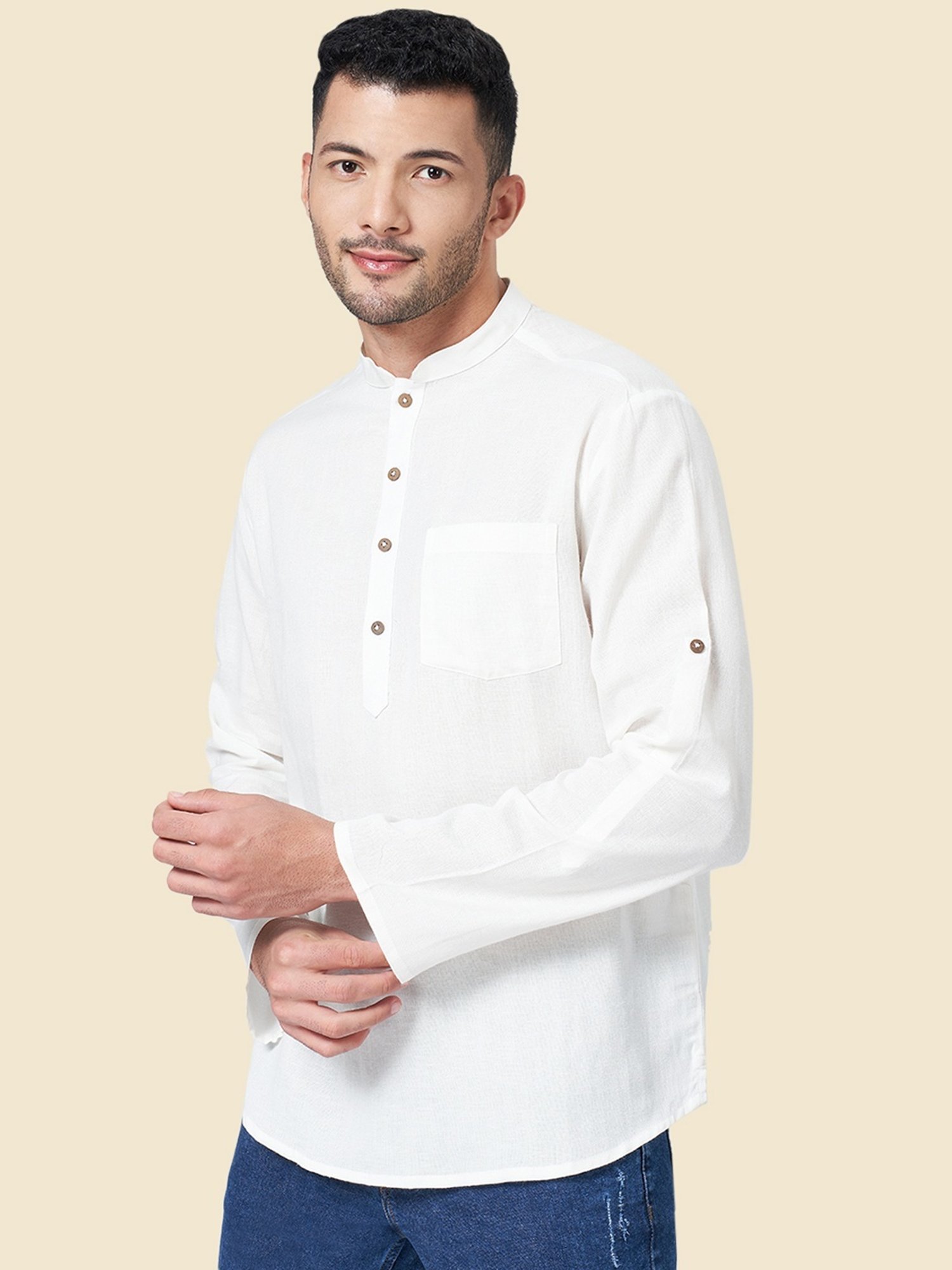 Manthan Red Full Sleeves Solid Kurta