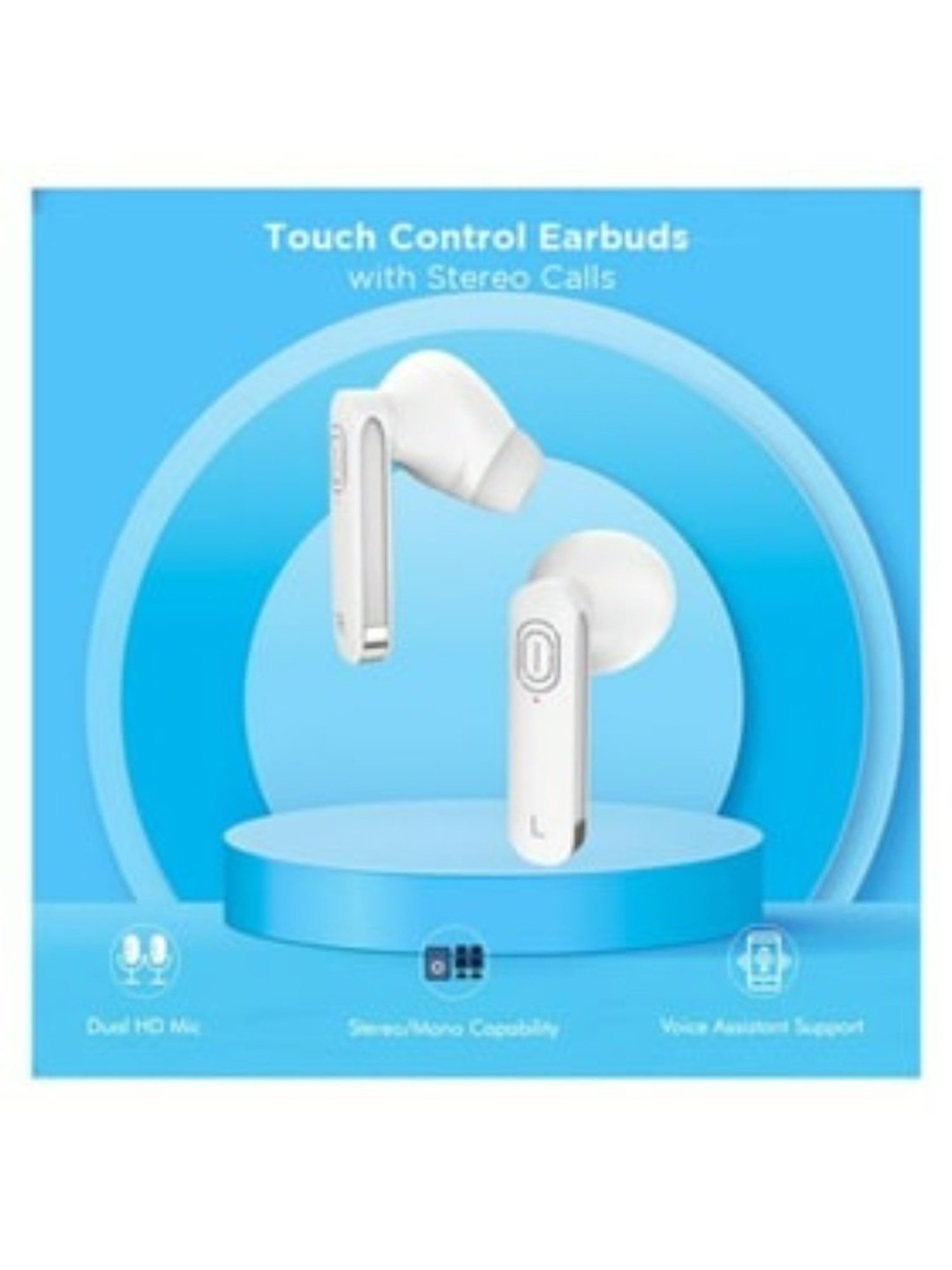 PTron Bassbuds Duo Bluetooth 5.1 Wireless Earbuds Stereo Audio Touch Control (White)