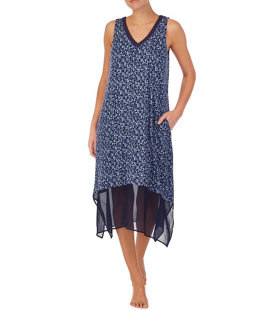 Donna Karan Printed Knit Long Nightgown