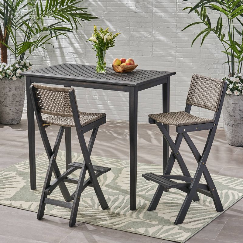 Toranto 3pc All-Weather Wicker Bar Island Set - Brown - Christopher Knight Home