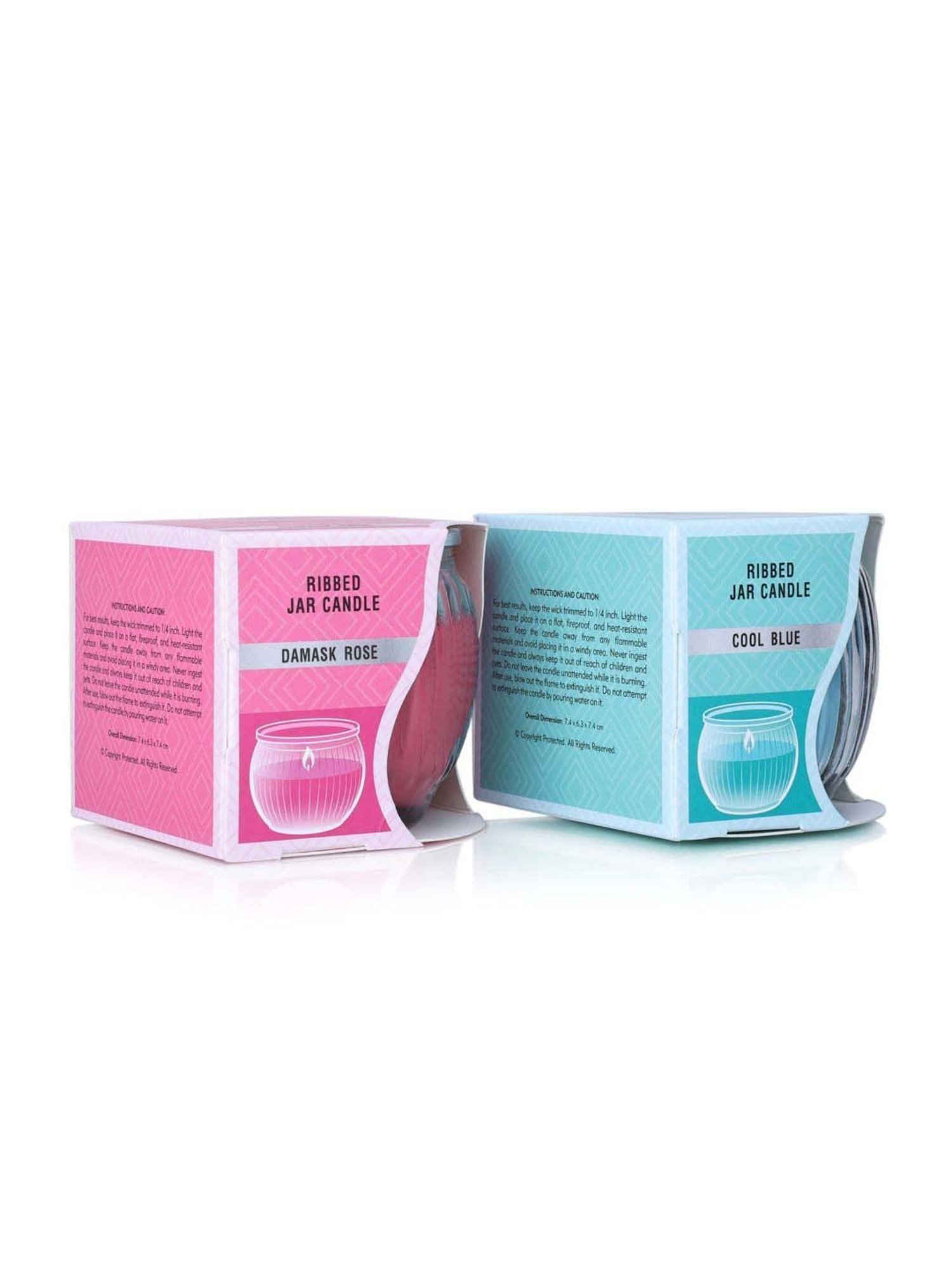 IRIS Multicolour Home Fragrances Cool Blue And Damask Rose Swirl Jar Candles - Set of 2