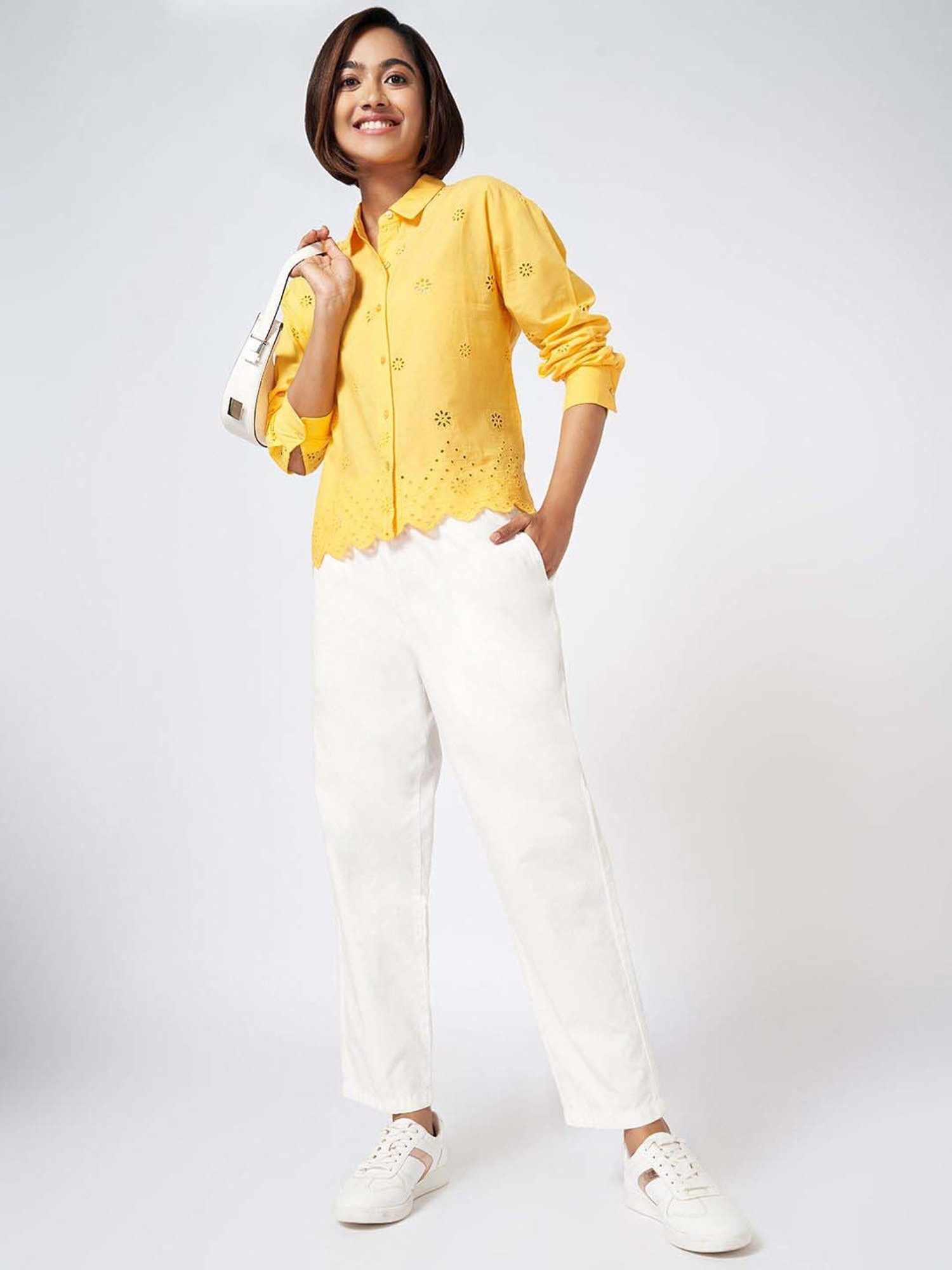 Honey by Pantaloons Yellow Self Pattern Shirt