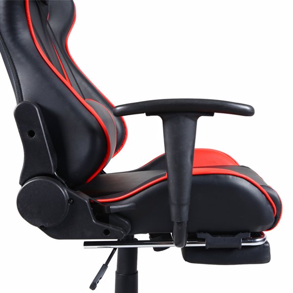 Gaming Chair with Footrest, Ergonomic Chair, High Back Office Swivel Chair, Adjustable PC Gamer Chair for Adults, Black & Red