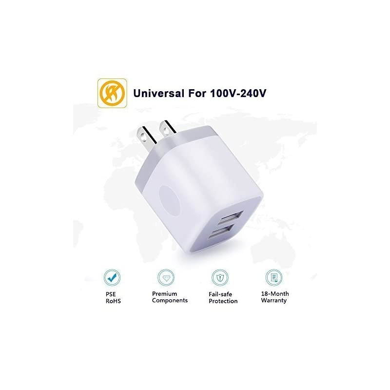 Charger USB Brick 3Pack 21A5V Dual Port USB Plug Charger Cube Power Adapter Fast Charging Block for iPhone X 8 7 6 Plus 5S iPad Samsung Galaxy S8 S7 S6 Edge LG ZTE Moto Android Phone