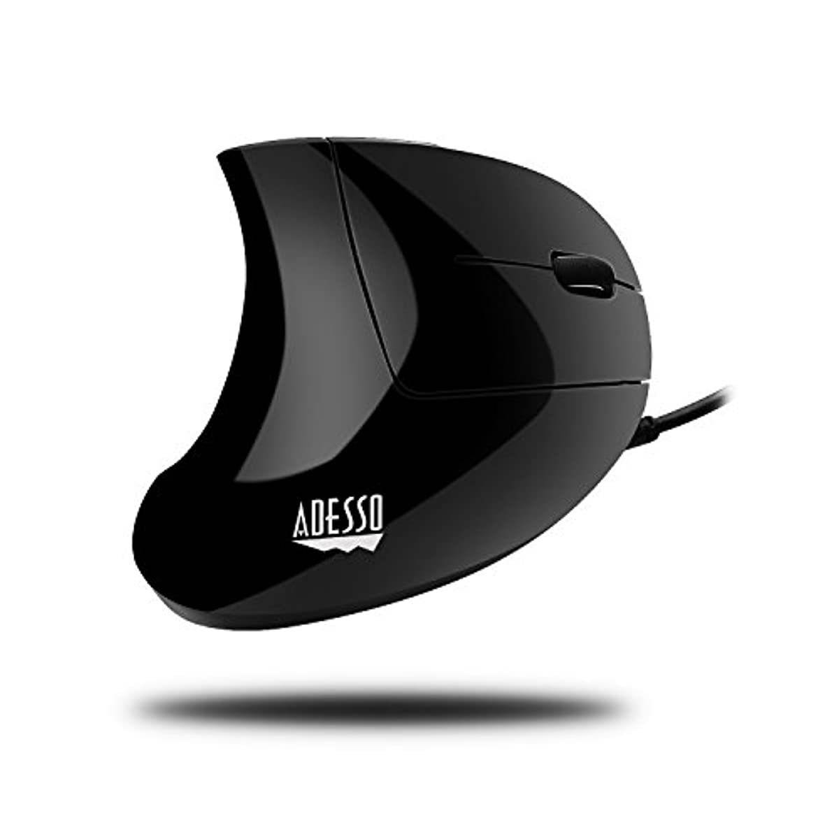 Adesso iMouse E1 - Vertical Ergonomic Illuminated Mouse - Optical - Cable - Glossy Black - USB - 1600 dpi - Scroll Wheel - 6 Button(s) - Right-Handed Only - IMOUSE E1