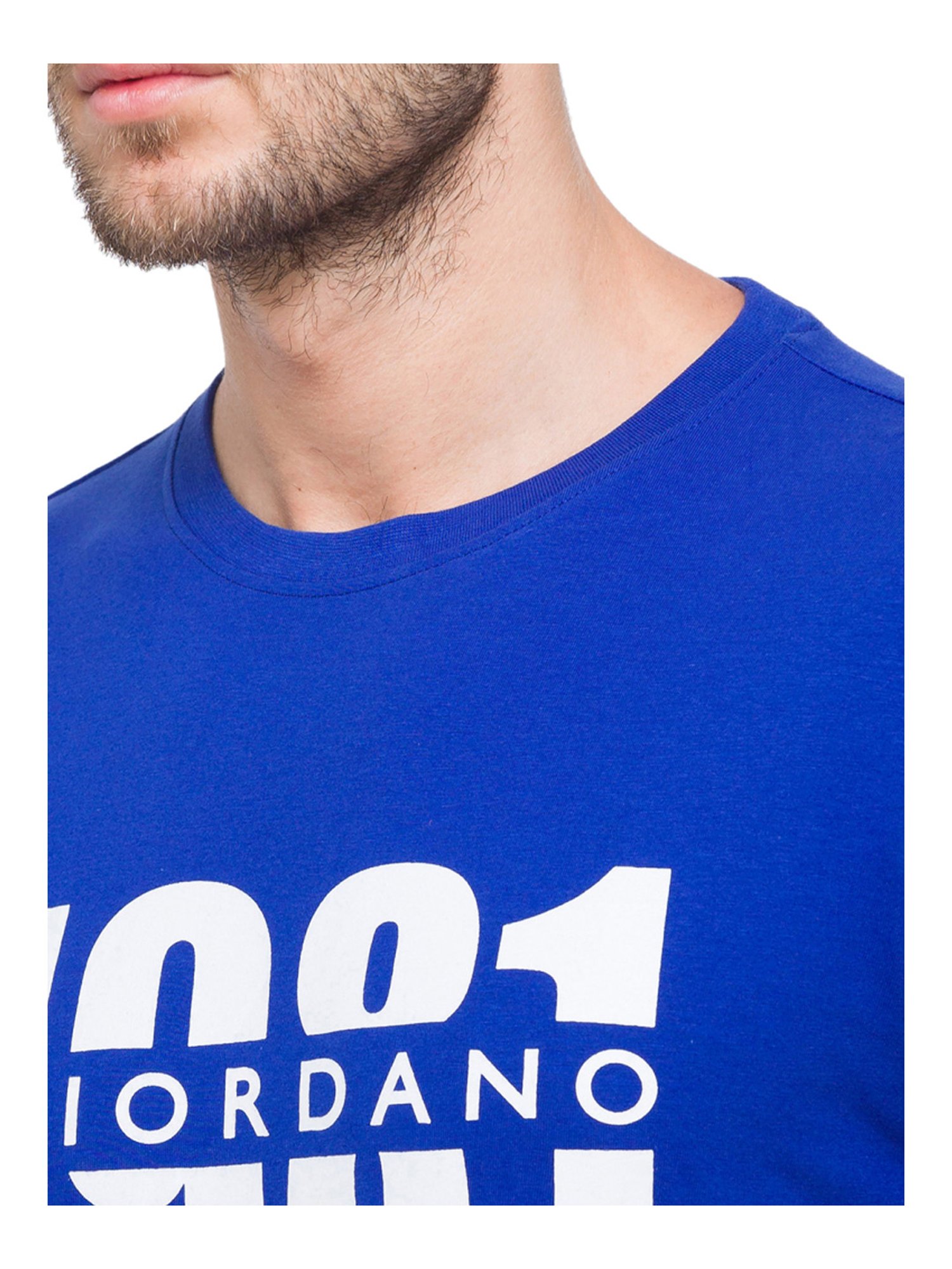 Giordano Blue Cotton Slim Fit Logo Printed T-Shirt