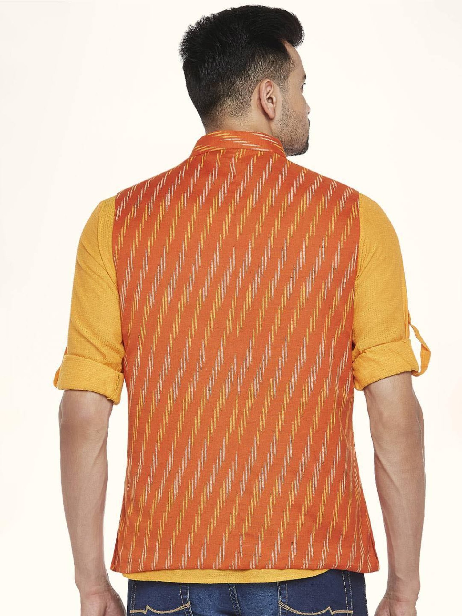 Indus Route By Pantaloons Rust Orange Cotton Regular Fit Printed Nehru Jacket