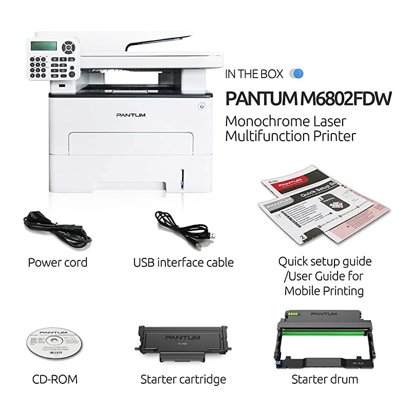 M6802FDW Wireless Monochrome Laser Printer Scanner Copier Fax AllinOne Wireless Networking and Duplex Printing for Home and Small Office Use