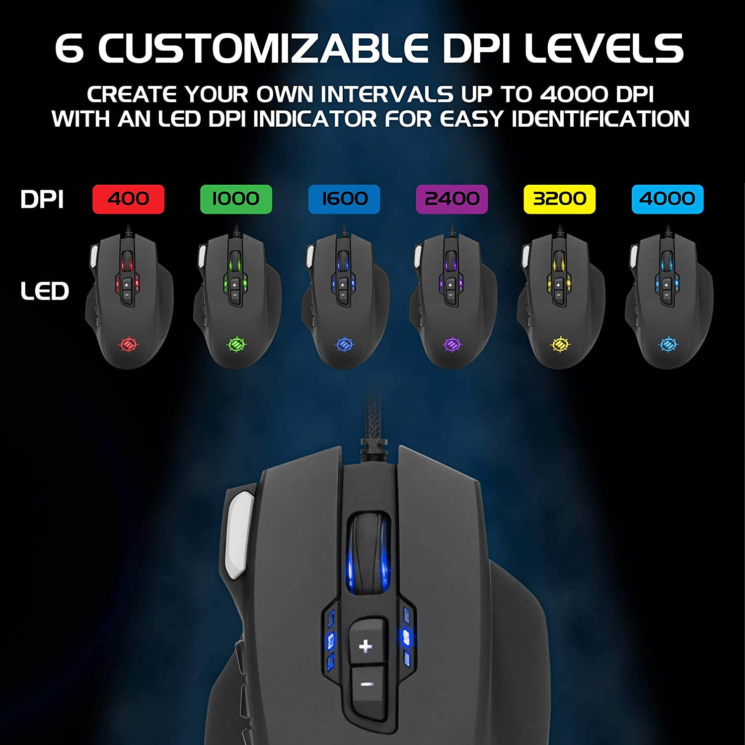 ENHANCE Theorem 2 MMO Gaming Mouse with 13 Programmable Side Buttons - RGB Gaming Mouse with 6 Customizable DPI Settings, 5 Gaming Profiles, Quick Fire Button, USB Ergonomic Wired Mouse - Black