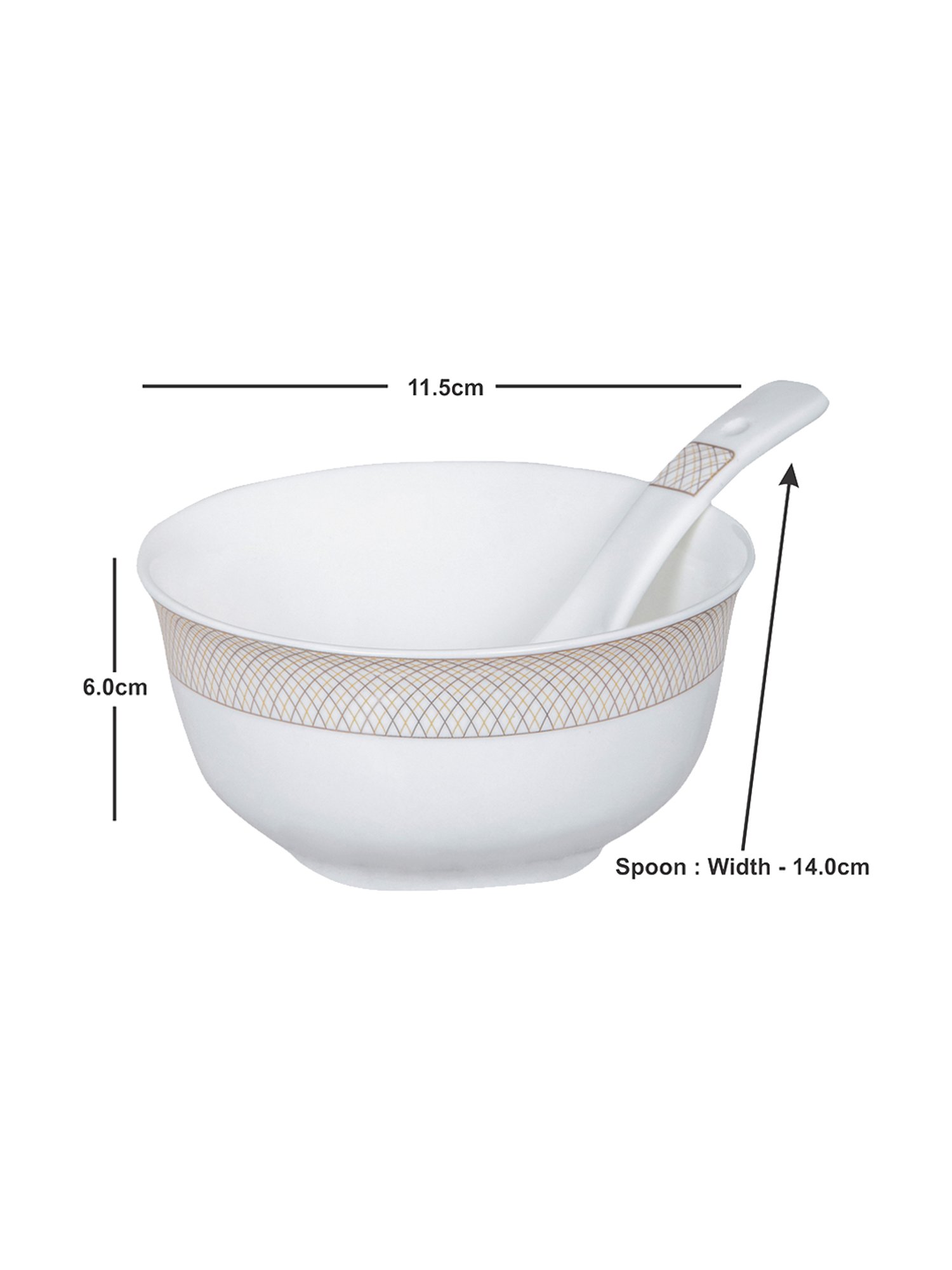 Goodhomes White Porcelain Soup Bowl with Spoon - Set of 6 (280ml)