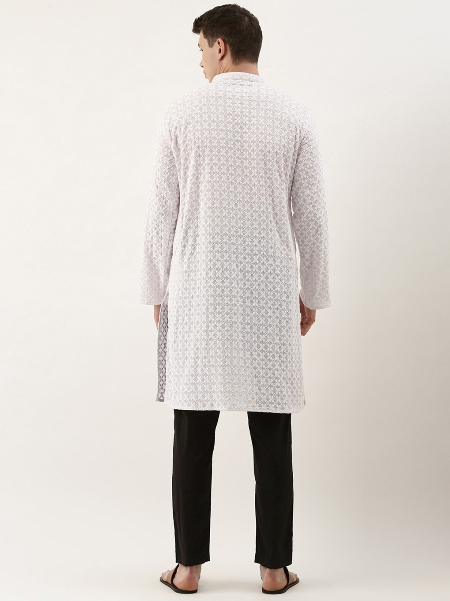 SWAGG INDIA White Cotton Regular Fit Embroidered Kurta