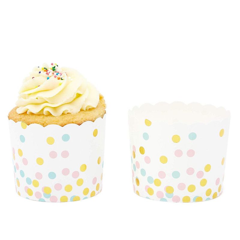 Sparkle and Bash 50 Pack Muffin Liners - Rainbow Polka Dots Cupcake Wrappers Paper Baking Cups