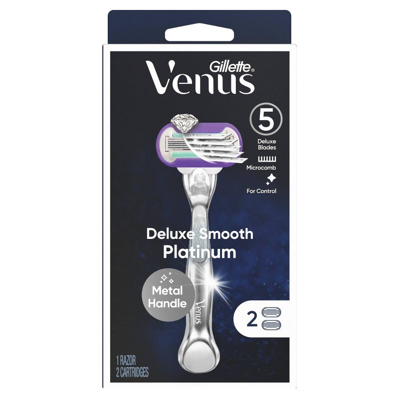 Venus Deluxe Smooth Platinum Women's Metal Handle Razor + 2 Razor Blade Refills