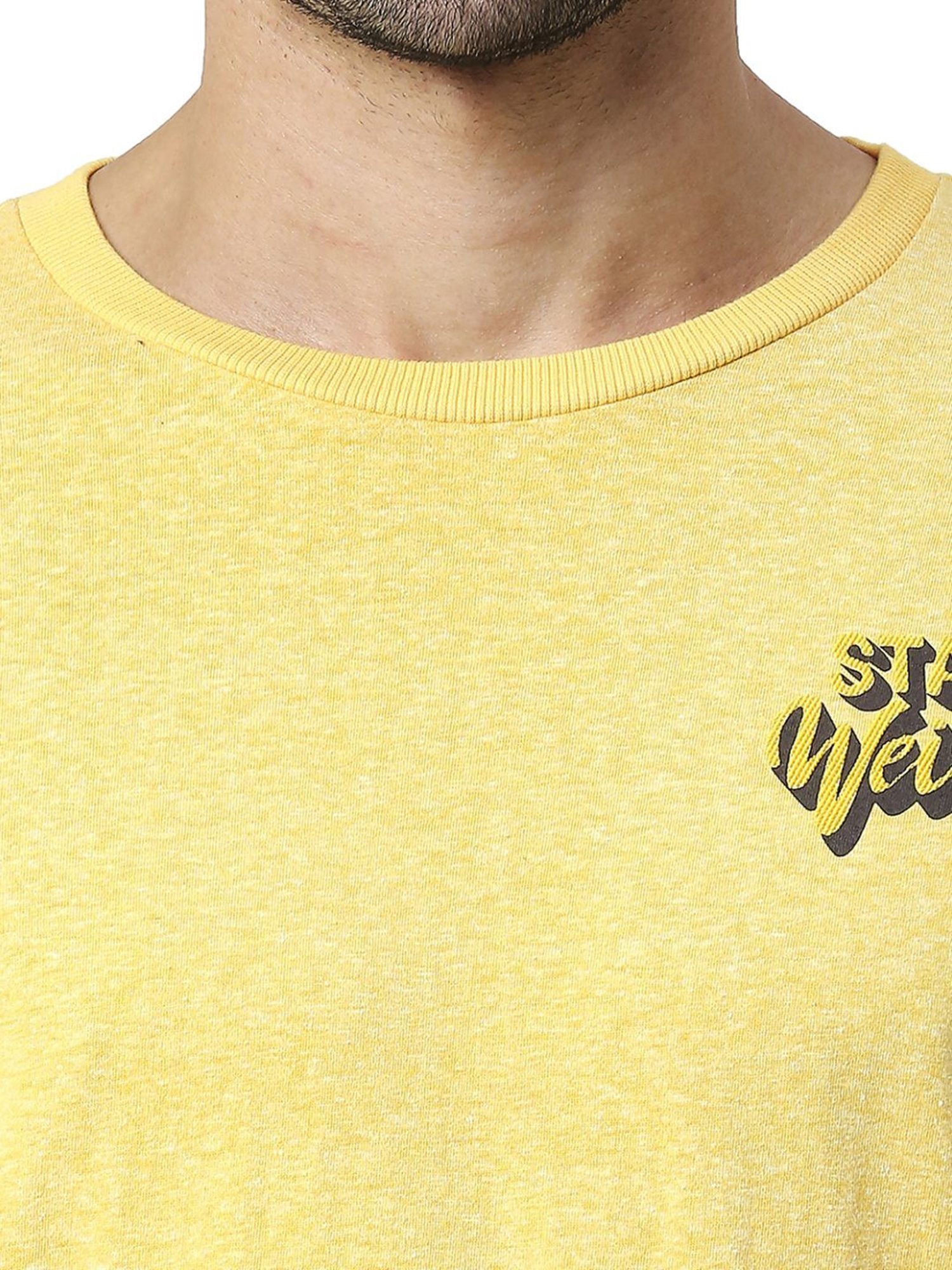 Basics Yellow Slim Fit Printed T-Shirt