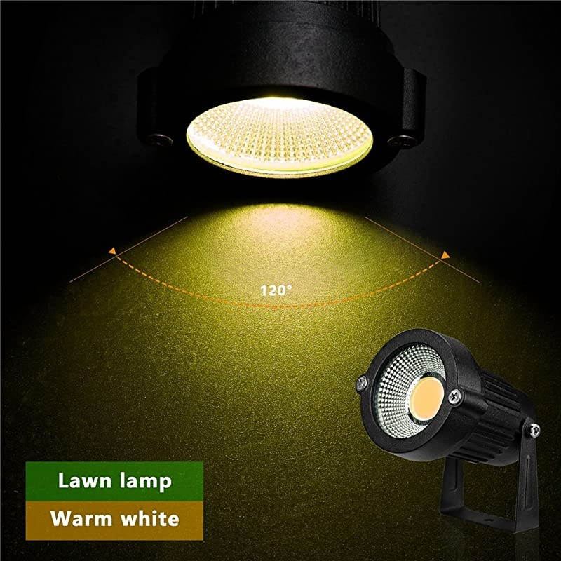 Landscape LED Lighting 5W Waterproof Graden Lights COB Led Spotlights with Spiked Stand for Lawn Decorative Lamp US 3 Plug 3500K Warm White Lights 2 Packs