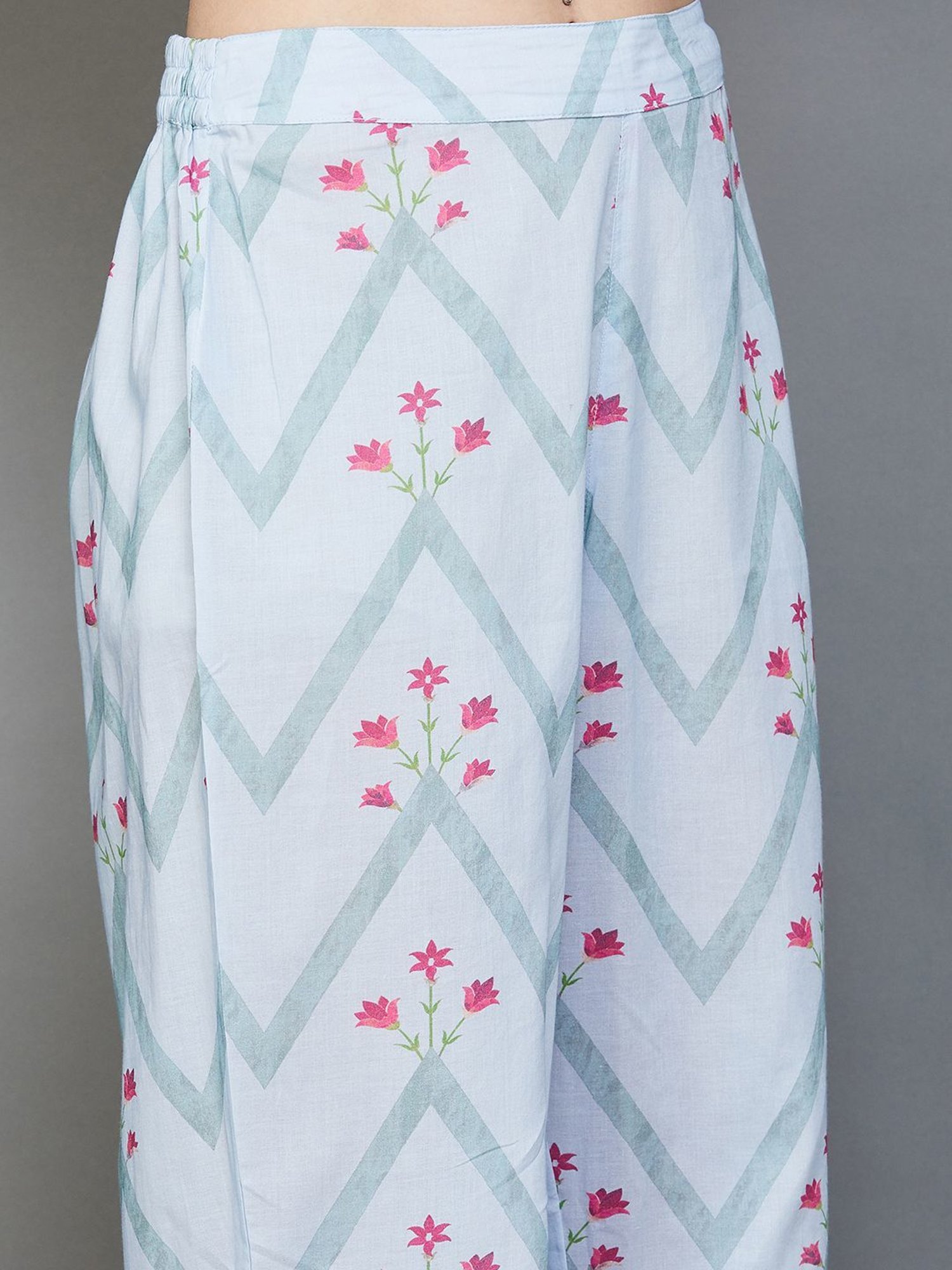 Melange by Lifestyle Blue Cotton Printed Anarkali Palazzo Set