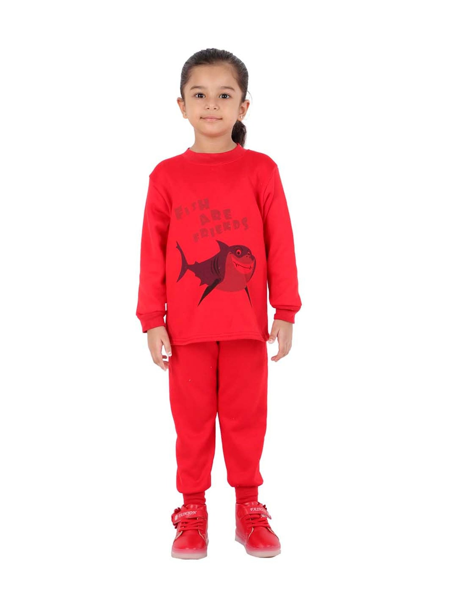 Ahhaaaa Kids Red Printed Sweatshirt with Joggers