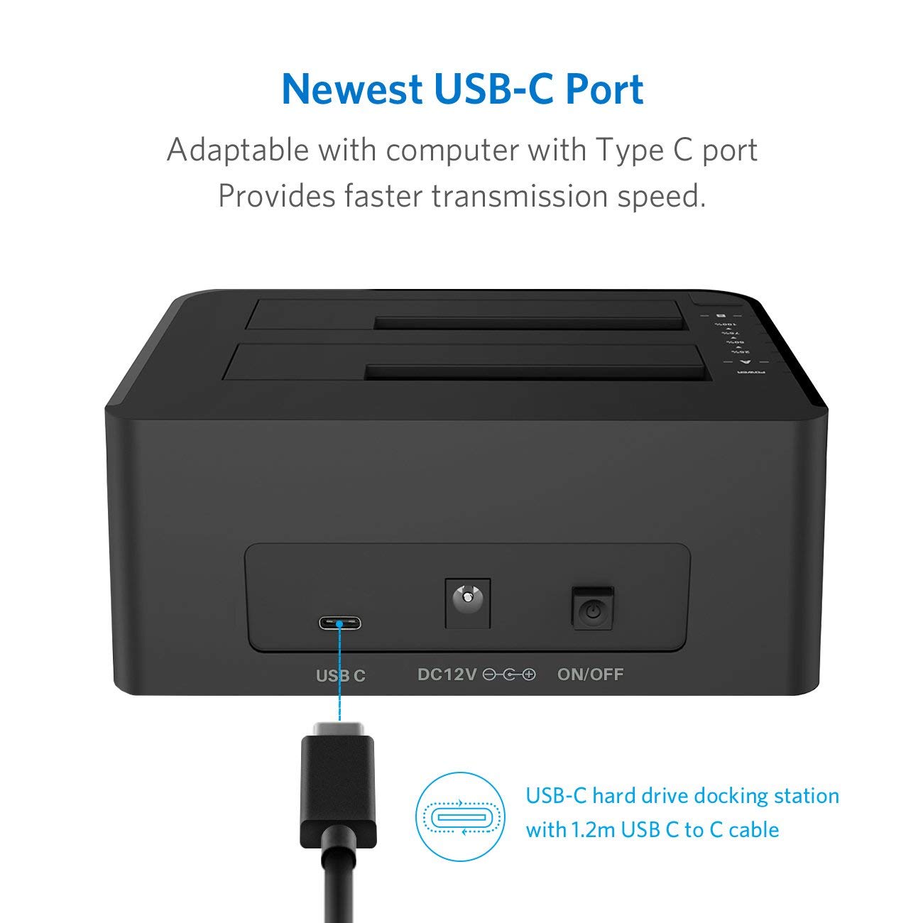 Inateck Type C SATA Hard Drive Docking Station, USB 3.0 SSD Docking Station,Dual Bay,FD2002C