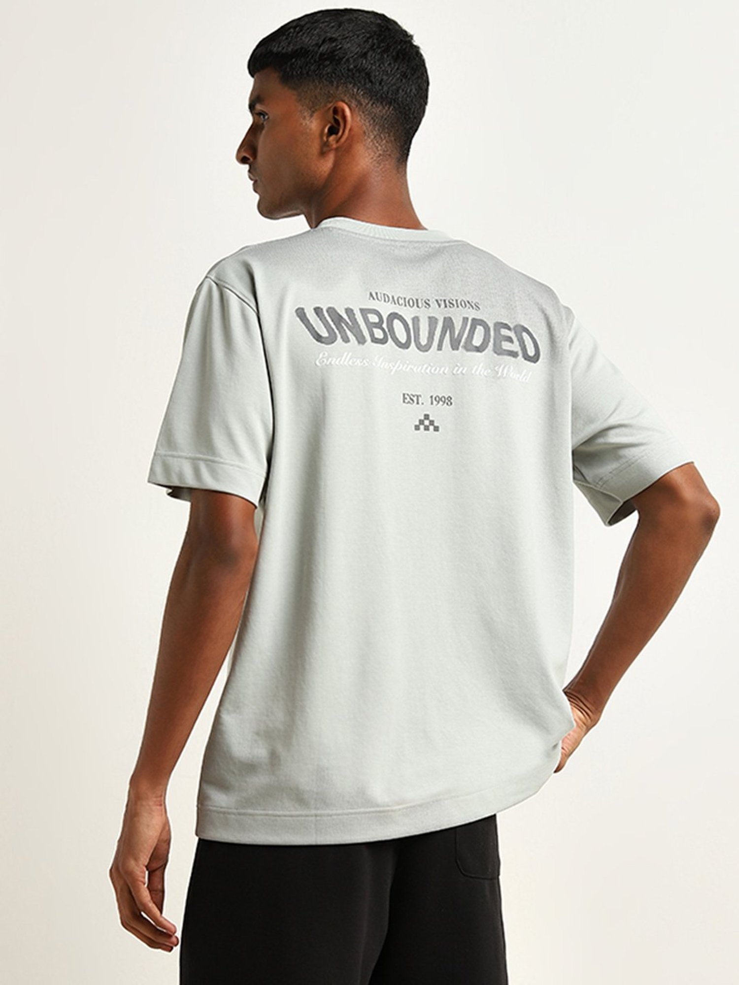 Studiofit by Westside Light Teal Typographic Print Relaxed-Fit T-Shirt