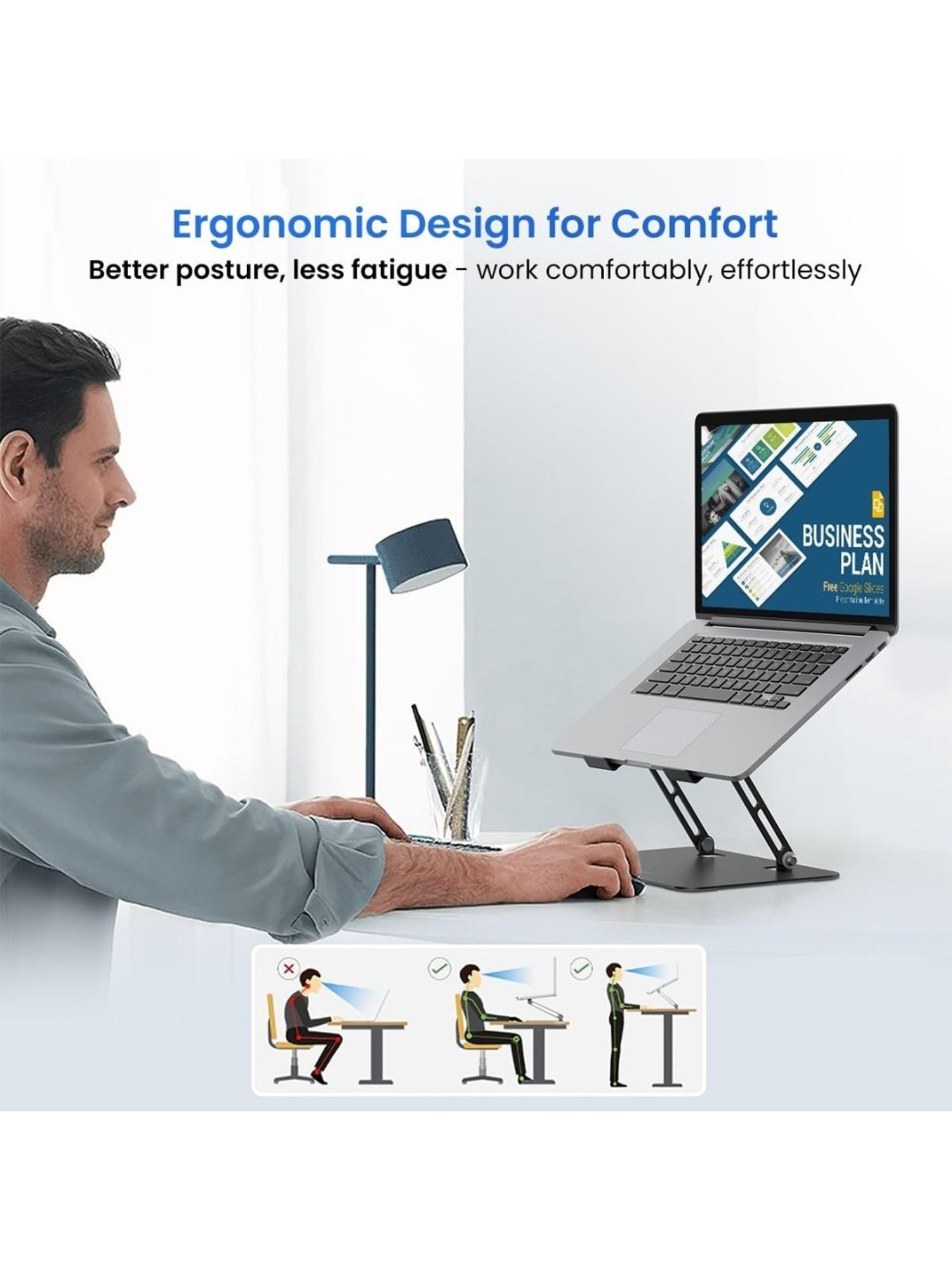 Portronics My Buddy K3 Pro Laptop Stand with Adjustable Height & Angle, Foldable Design (Grey)