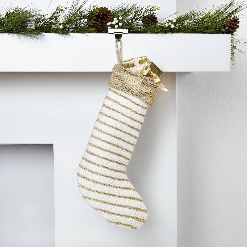 Striped Chunky Knit Christmas Stocking Gold & White - Wondershop™