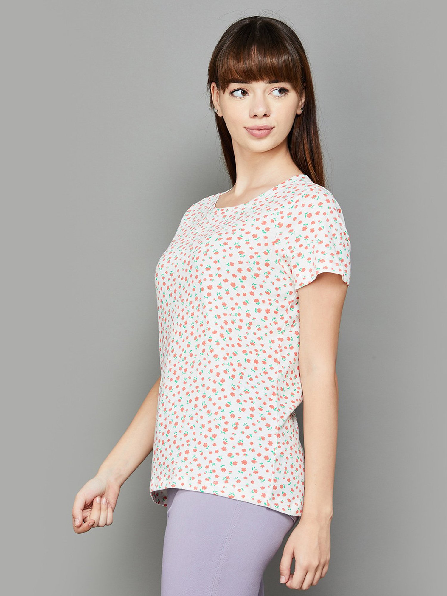 Fame Forever by Lifestyle Off-White Cotton Floral Print Top