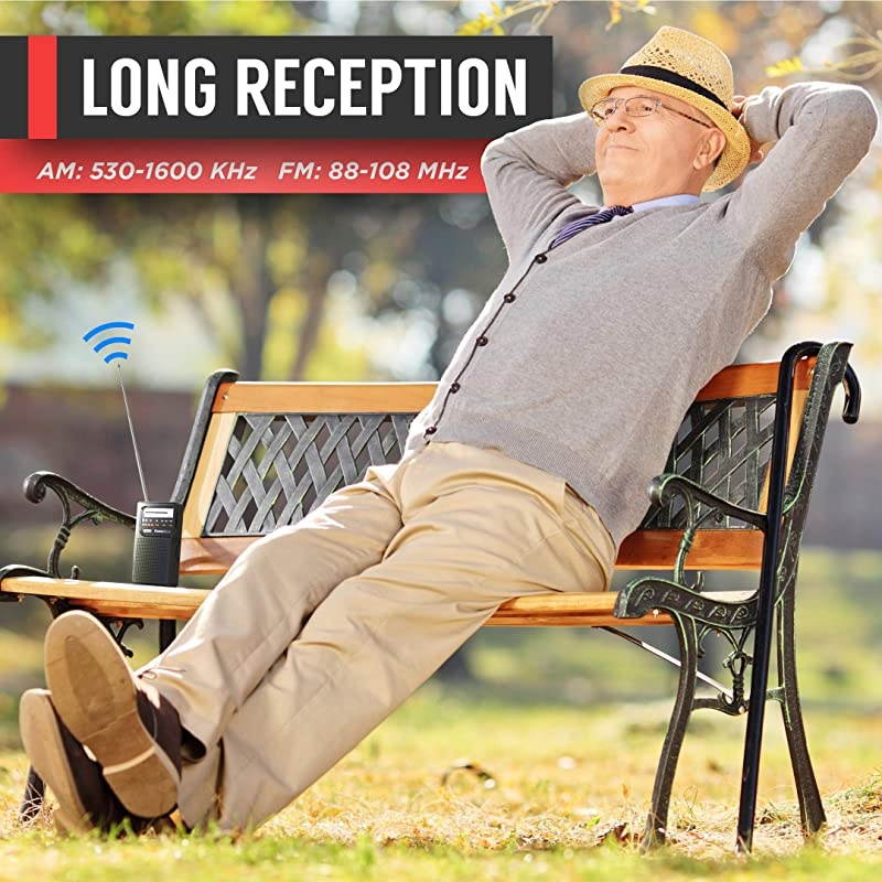 Portable Radio | AMFM 2AA Battery Operated with Long Range Reception for Indoor Outdoor Emergency Use | Radio with Speaker Headphone Jack Black