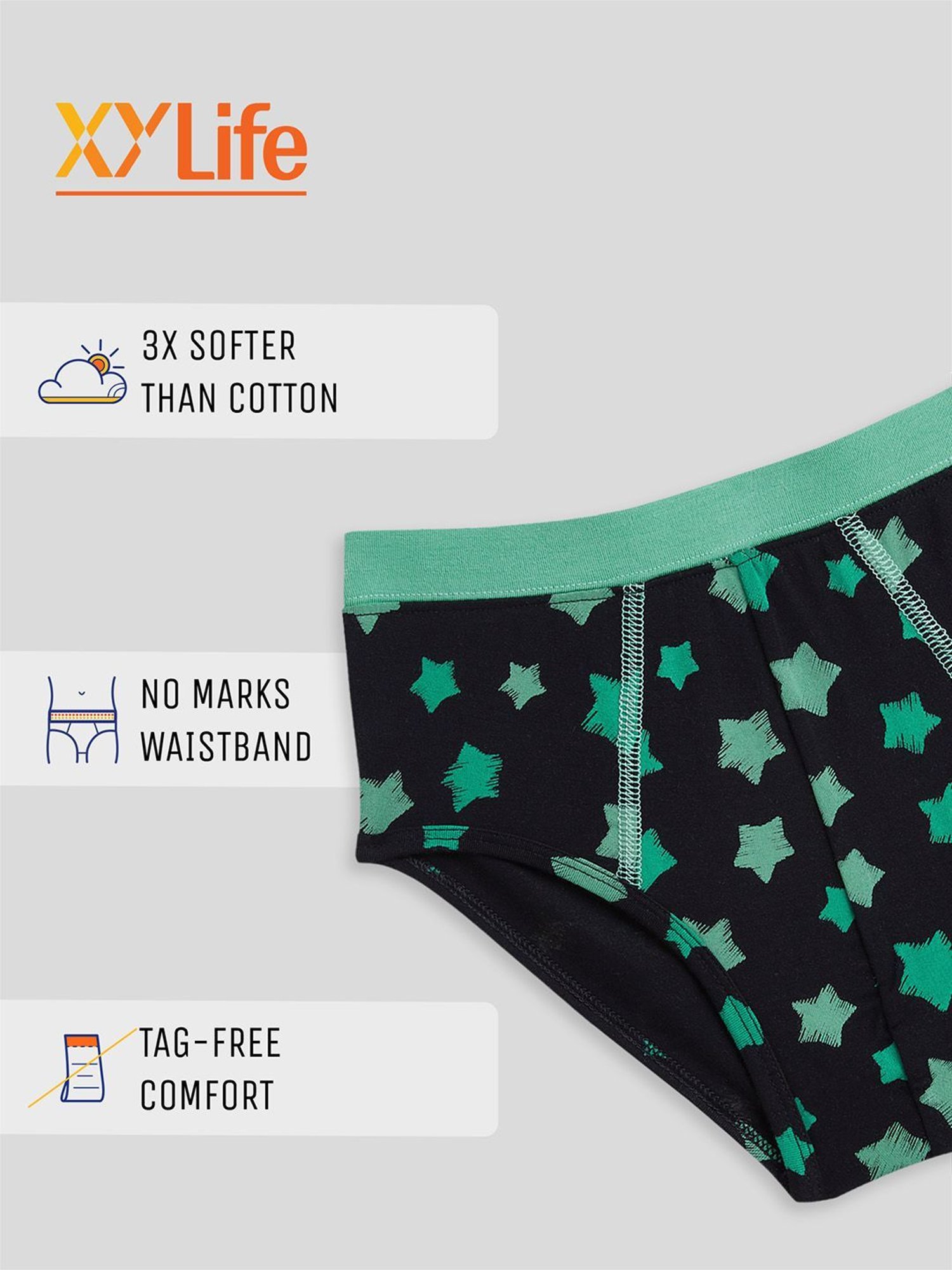 XY Life Kids Purple & Blak Printed Breifs (Pack of 3)