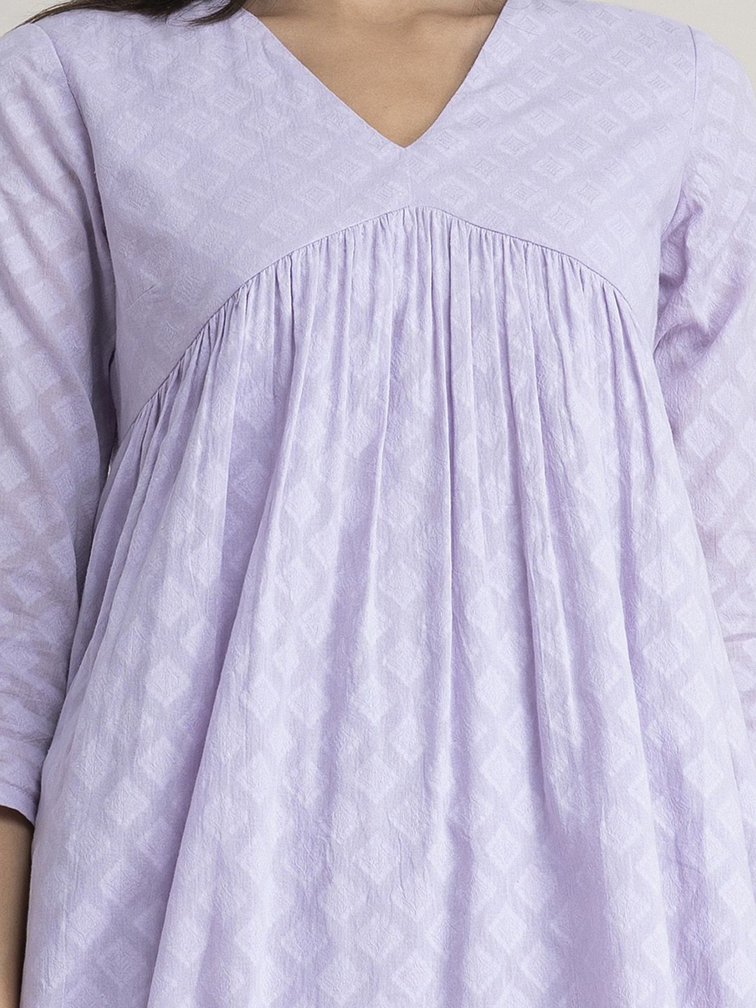 Pink Fort Lavender Cotton Embroidered Kurta Palazzo Set