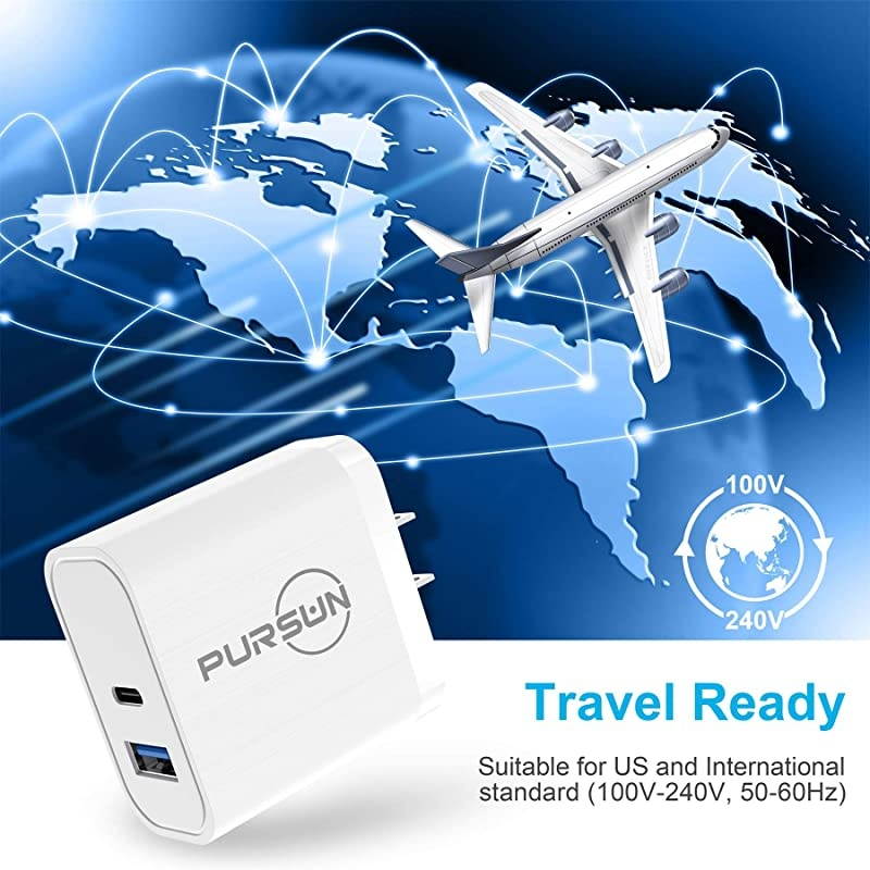 Updated Power Delivery USB Wall Charger, QC 3.0 Technology, Fast 3A/18W Dual Ports Wall Charger, Portable Phone Charger Plug, Compatible with iPhone, iPad, Samsung, Google Pixel and More