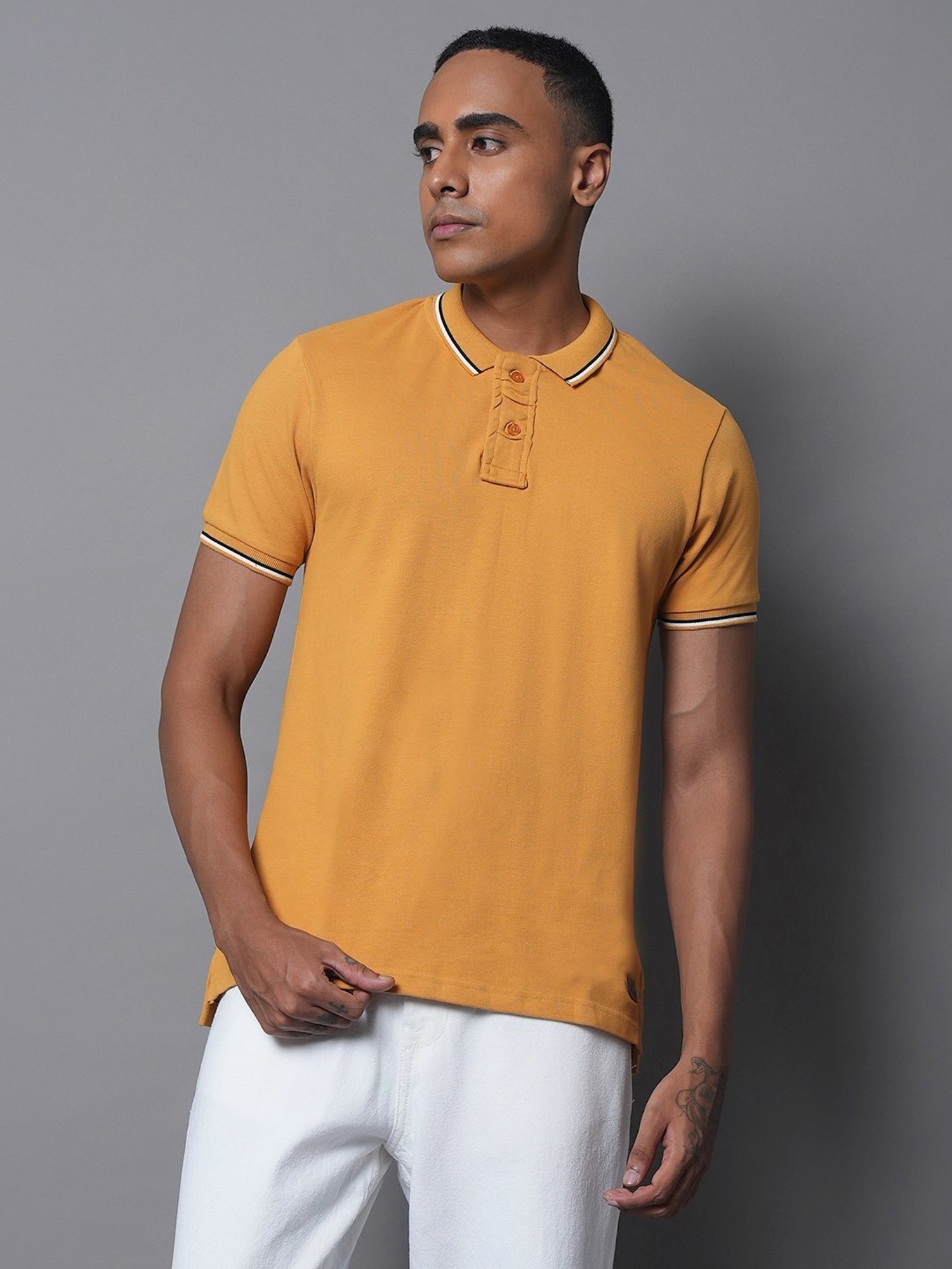 High Star Yellow Cotton Relaxed Fit Polo T-Shirt