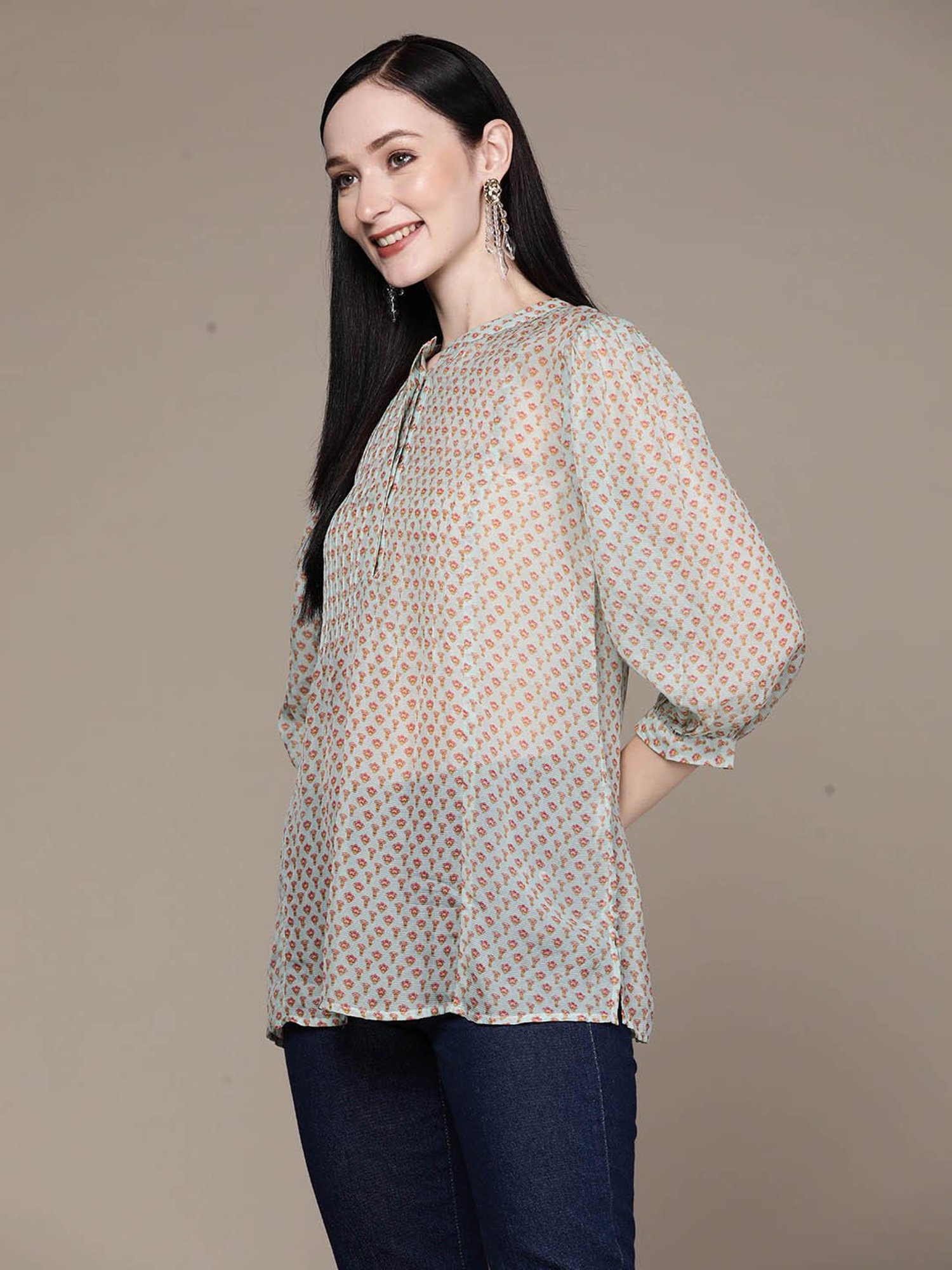 aarke Ritu Kumar Turquoise Printed Top