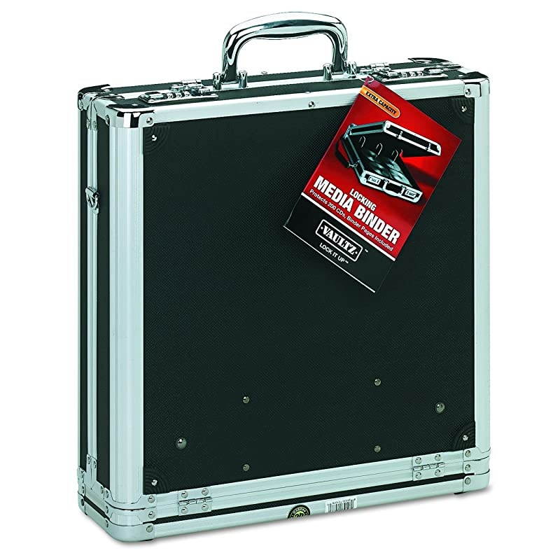 Locking Media Binder, 200 CD/DVD Capacity, Black with Chrome Accents, 14 x 4.5 x 12.75 Inches (VZ01076)
