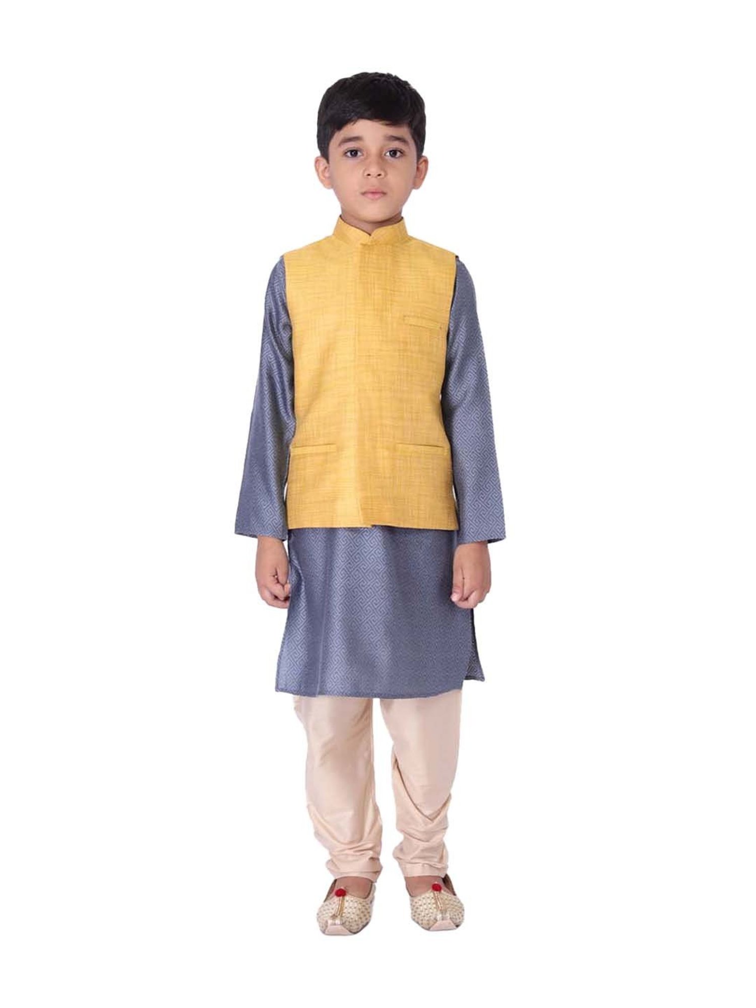 TABARD Kids Blue & Yellow Cotton Printed Kurta Set