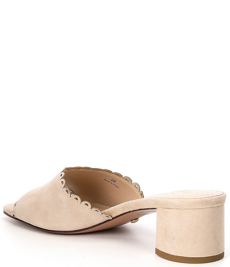 Pelle Moda Rayna Suede Scalloped Block Heel Slides