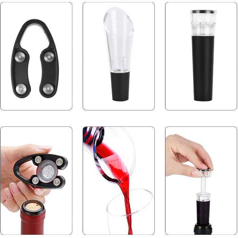 Electric Wine Bottle Opener 4 Piece Set Automatic Corkscrew Wine Opener, Includes Foil Cutter, Wine Pourer, Vacuum Pump Stopper, Battery Operated, Stainless Steel, Gift Box Set