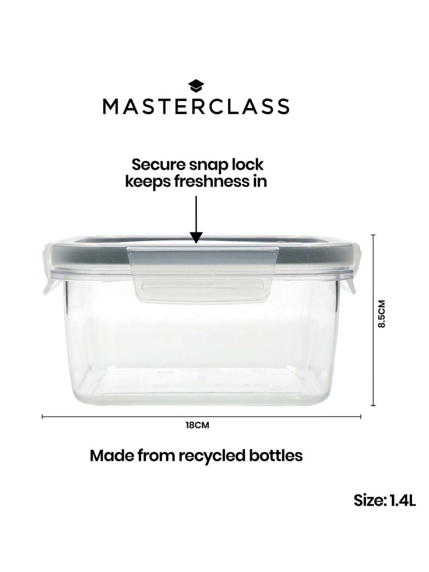 MasterClass Transparent Plastic Square Food Storage Container (1.4 L)