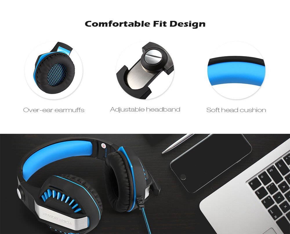 KOTION EACH Gaming Headset for PlayStation 4 PS4 Tablet PC iPhone 6/6s/6 plus/5s/5c/5, 3.5mm Headphone with Microphone LED Light (Black&Red)